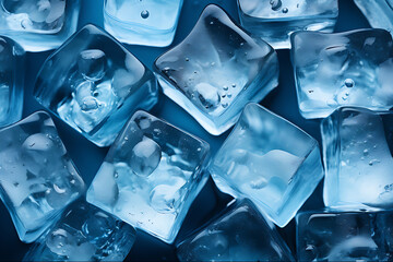 Cubos de hielo cuadrados sobre fondo oscuro