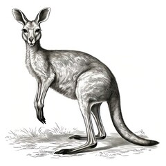 Vintage Kangaroo Engraving Illustration on White in 1800's Style - 668782210