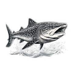 Vintage engraving of Leopard Shark in 1800s style on white background.