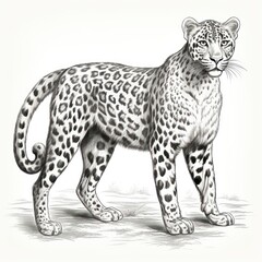 1800s Style Leopard Vintage Engraving on White Background - A Timeless Illustration