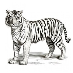Fototapeta premium Vintage Engraving of Malayan Tiger in 1800s Style on White Background.