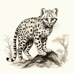 Vintage Margay Engraving in 1800s Style, Illustrated on White - 668782603