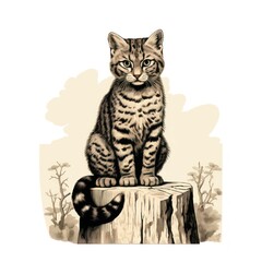 Vintage-style Marbled Cat Engraving Illustration on White Background, reminiscent of the 1800s. - 668782619