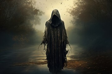 Hooded Figure: Enigma at Road Junction - 668782883