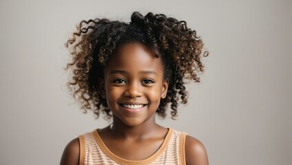Young black girl smiling with plain white background 