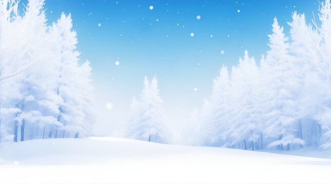 Winter background with snow-covered trees on the background of blue sky during snowfall