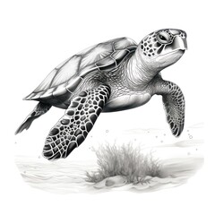 Obraz premium 1800s style illustration of Olive Ridley Turtle in vintage engraving on white background.