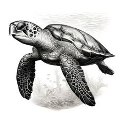 Fototapeta premium Vintage-style Engraving of Olive Ridley Turtle on White Background, reminiscent of 1800s Illustrations.