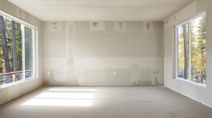 Empty room interior with gypsum board ceiling at house construction site. - obrazy, fototapety, plakaty
