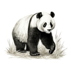 Obraz premium 1800s-Style Panda Bear Engraving on White Background - Vintage Illustration