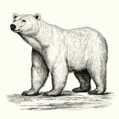 Fototapeta premium 1800s Style White Background Engraved Illustration of Vintage Polar Bear