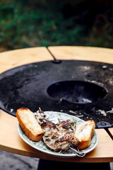 mackerel kebab on the outdoor grill .style rustic
