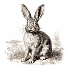 Vintage rabbit engraving in 1800s style on white background. - 668783692