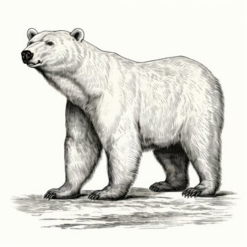 1800s Style White Background Engraved Illustration of Vintage Polar Bear