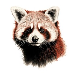 Vintage 1800s-style Red Panda Illustration on White Background, Engraved with Precision.