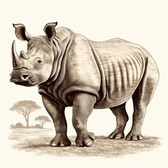 Obraz premium Vintage Rhino Engraving - 1800s Style Illustration on White Background for Classic Charm.