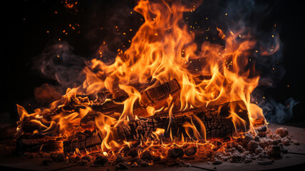 Fototapeta na wymiar Close-up: Burning flames for grilling. generative ai