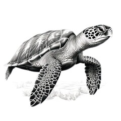 Obraz premium Vintage-Style Sea Turtle Engraving on White: 1800s-Inspired Illustration