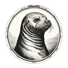 Vintage Seal Engraving with 1800s Style Illustration on White Background - Timeless Craftsmanship - 668784229