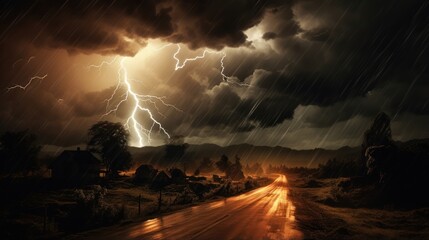 Intense Storms and Lightning Strike. Stay Safe. - obrazy, fototapety, plakaty