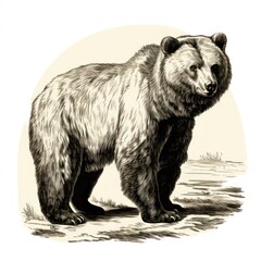 Antique-style Illustration of Short-Faced Bear Engraved in 1800s, Set on a White Background.