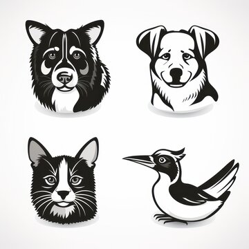 Collection of 4 Animal and Pet Vector Icons isolated on White