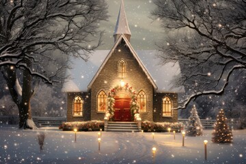 Christmas Eve Candlelight Service at Snowy Church - 668784418