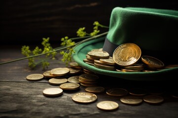 Celebrate St. Patrick's Day with Lucky Hat & Coins. - 668784494