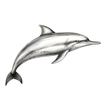 Engraved Spinner Dolphin Illustration - 1800s Vintage Style on White Background