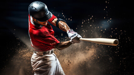 Baseball player in action, motion isolated on black background. Studio shot.