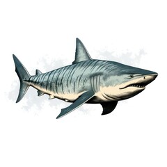 Fototapeta premium Vintage-style engraving of a Tiger Shark on a white background, reminiscent of 1800s illustrations.