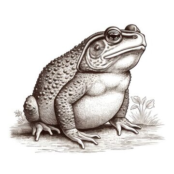 Vintage-style Toad Engraving on White, reminiscent of 1800s illustrations.