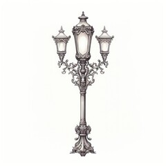 Fototapeta na wymiar Engraved Victorian street lamp design on white background, evoking the Victorian era.