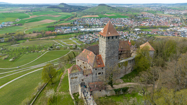 Aerial view, Lichtenberg Castle, Spornburg near Thallichtenberg, Kusel district, Rhineland-Palatinate, Germany