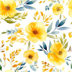 Sunshine Blooms: A Cheerful Dance of Yellow Floral Watercolors,yellow flowers background,Seamless Pattern Images