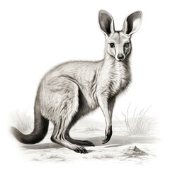 Vintage Engraved Wallaby Illustration - 1800s Style on White - 668785298