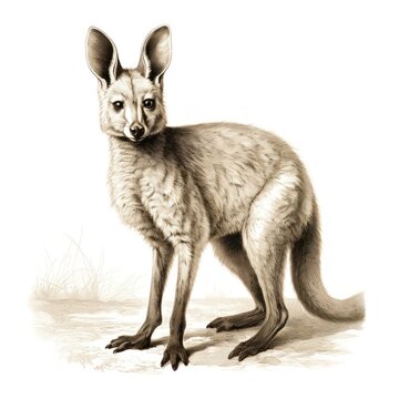 Vintage-style Wallaby Engraving on White Background, evocative of the 1800s
