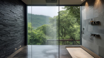 Modern shower or bathroom. Luxury living. Beautiful views. Modern interior design concept.