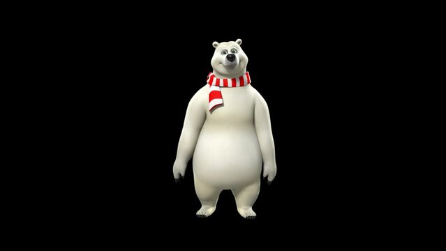 3D Model of Polar Bear Giving Dislike Reaction by Showing Thumbs Down, Alpha Channel Animation