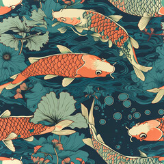 Vibrant Dance: A Pattern of Koi Fish,background with fishes,seamless pattern with fish