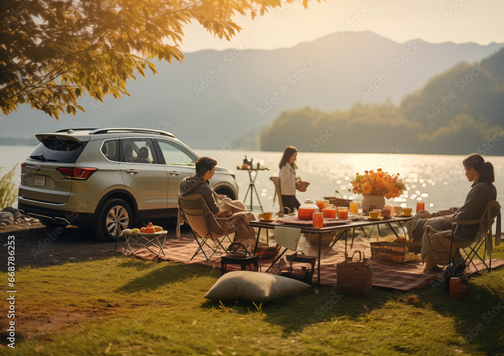 Canvas Prints family camping in the countryside