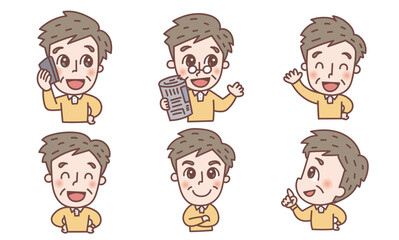 シニア男性の6こいろいろ表情セット