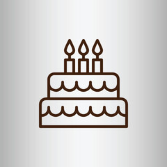 cake with candles, Line vector illustration. Isolated on Grey-White
