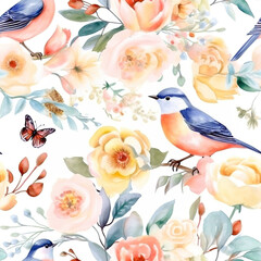 Whimsical Nature: A Delicate Dance of Floral Patterns and Birds,pattern with birds,Seamless Pattern Images