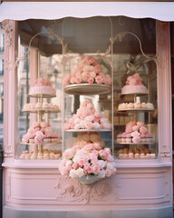 Pink Cupcakes in a shop/Bakery. Pink and white.