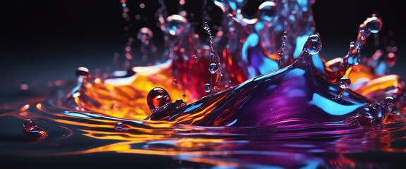Small coloring water drops, Water splash, black background and white light generated AI.