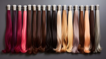 Generative AI, Beauty salon hair extensions different color samples  - obrazy, fototapety, plakaty