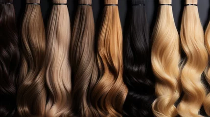 Fotobehang Generative AI, Beauty salon hair extensions different color samples  © Rymma