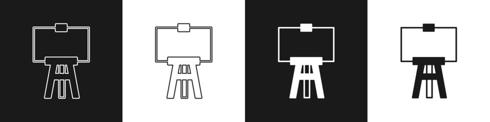 Set Wood easel or painting art boards icon isolated on black and white background. Vector
