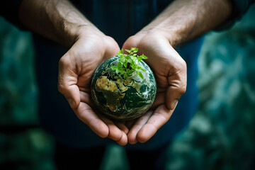 Environment Global Earth Day In the top view the holding plant ball in the hands